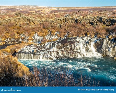 Hraunfossar Waterfall In Iceland Stock Photo Image Of Mount Stream