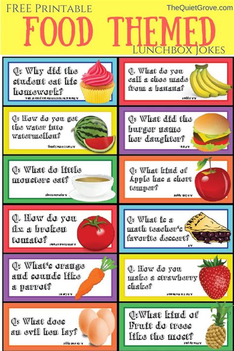 Food Themed Printable Lunchbox Jokes And Notes For Kids ⋆ The Quiet