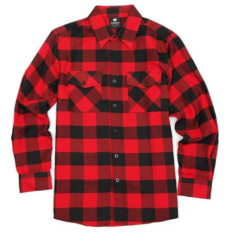 Yago Flannel Long Sleeve Shirt Redblack B7 Long Sleeve Shirts Mens