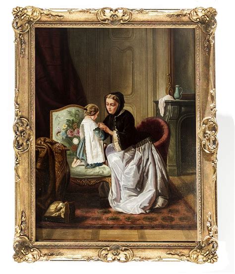 Antique Victorian Era Oil Painting Interior With Mother