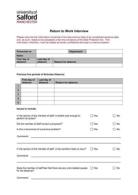 44 Return To Work And Work Release Forms Printable Templates Return
