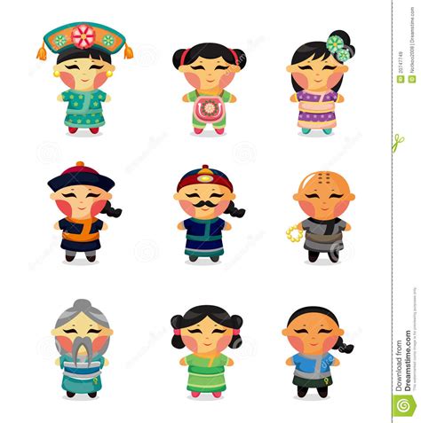 Cartoon Chinese People Icon Set Royalty Free Stock Images