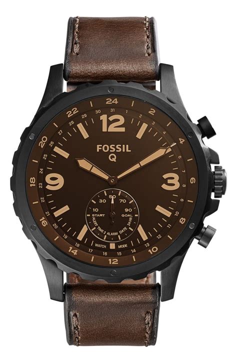 Fossil Q Nate Leather Strap Hybrid Smart Watch 50mm Nordstrom
