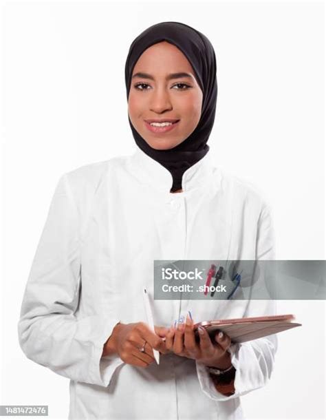 Portrait Of Muslim Female Nurse Authentic Confident Middle Eastern Healthcare Worker Middle Age