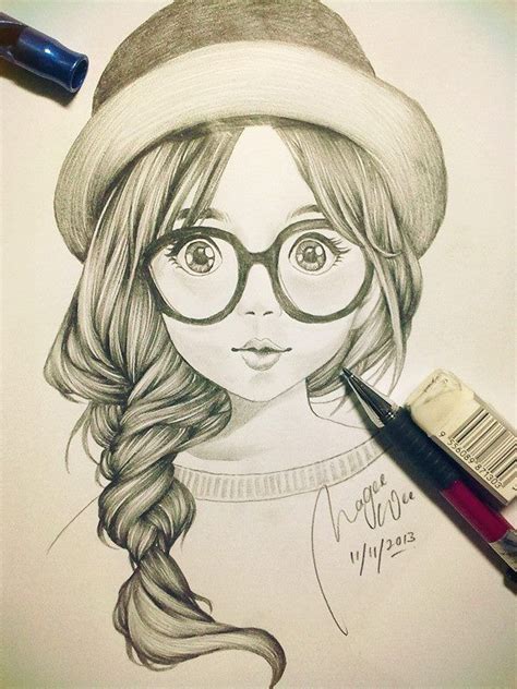 Some the pages have grid drawings, some are step by step, and some allow for free drawing. CUTE GIRL SKETCH ART | Sketches, Drawings, Pencil portrait