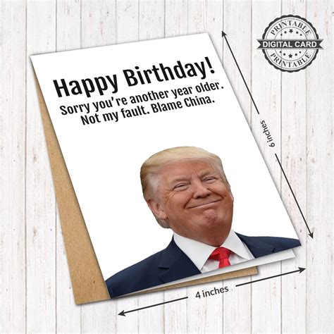 Donald Trump Birthday Card Funny Birthday Card Print Pdf Etsy