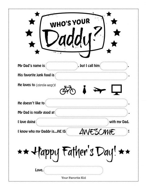 Diy Printable Fathers Day Worksheet — Whos Your Daddy Diy