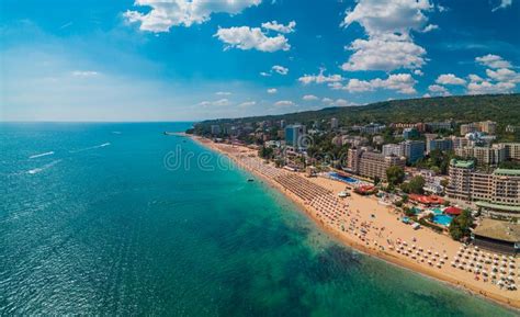 Aerial View Of Golden Sands Beach Resort Zlatni Piasaci Near Varna