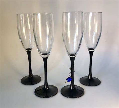 Vintage Luminarc Champagne Glasses With Black Stem Midcentury Etsy