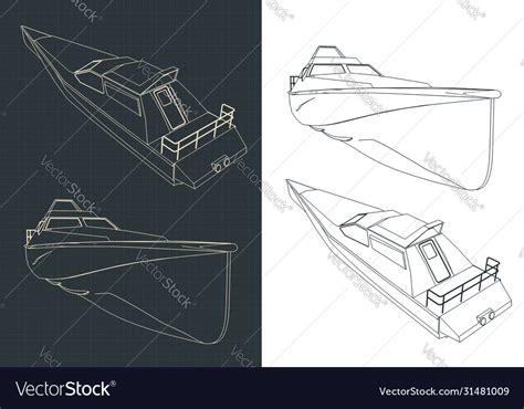 High Speed Boat Blueprints Royalty Free Vector Image