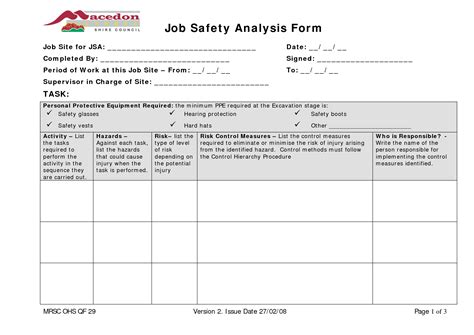 Best Images Of Job Task Analysis Worksheet Jsa Job Safety Analysis My