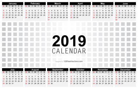 Annual Calendar 2019 Free Vector By 123freevectors On Deviantart