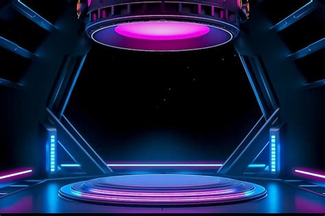 Premium Ai Image Futuristic Podium With Neon Lights And Laser Beams