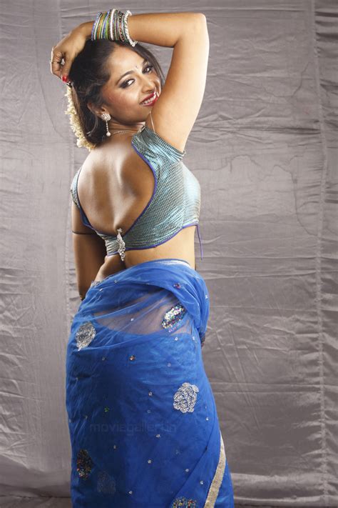Spicy Photos Spicy Girls Spicy Events Anushka In Blue Sareeexposing Her Back