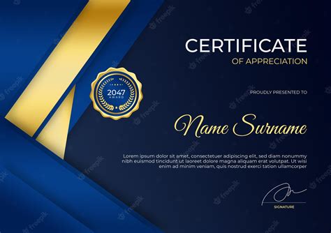 Premium Psd Modern Blue Gold Certificate Of Appreciation Template