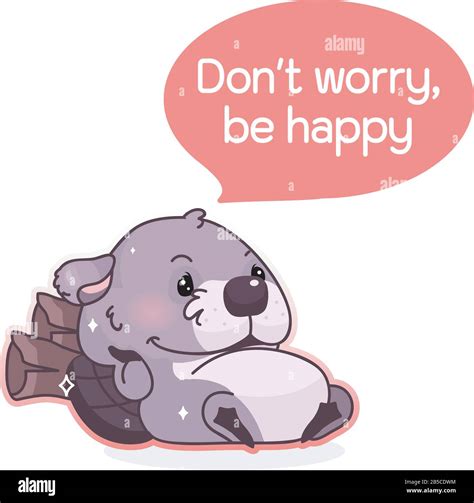 Cute Beaver Cartoon Kawaii Vector Character Dont Worry Be Happy Phrase