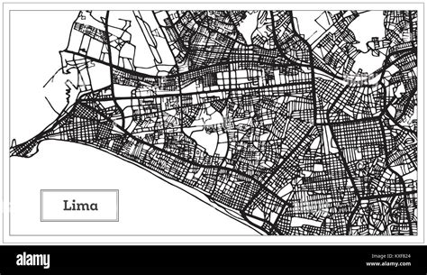 Mapa De La Ciudad De Lima Perú En Color Blanco Y Negro Ilustración