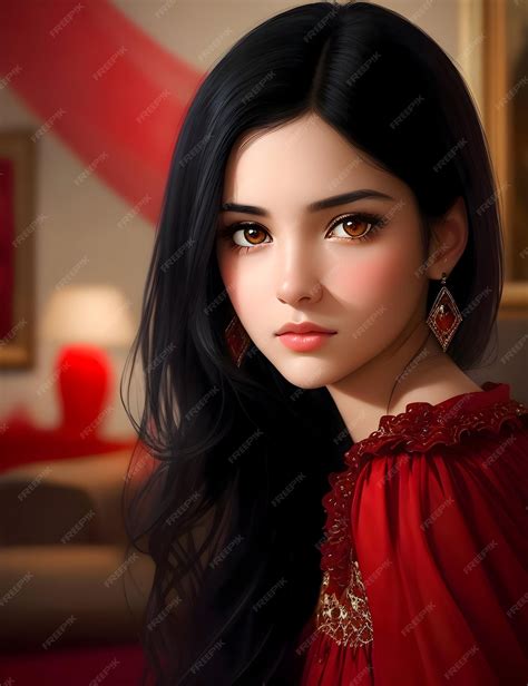Premium Ai Image Portrait Of A Beautiful Korean Girl Wearing Red Dress