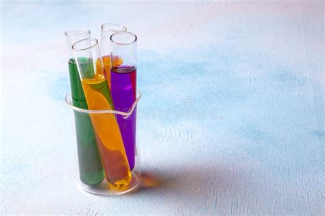 Test Tubes Filled With Colored Liquids Chemical Science Laboratory