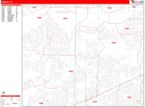 Frisco Texas Zip Code Wall Map Red Line Style By Marketmaps