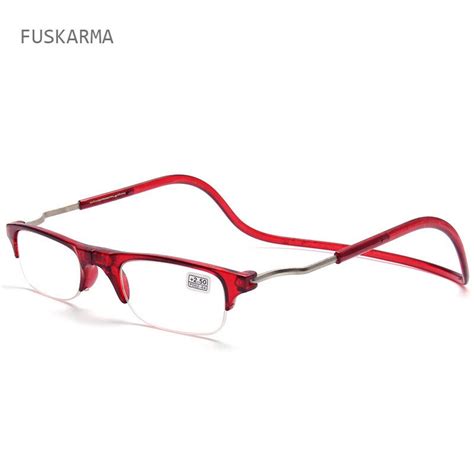 Fuskarma High Quality Magnetic Reading Glasses Men Women Half Metal Frame Hanging Neck Folding