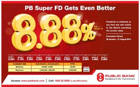 Grow your money for up to 60 months with high interest rates from ocbc malaysia's myr fixed deposit (fd) account. Public Bank Super FD offer 8.88% rate