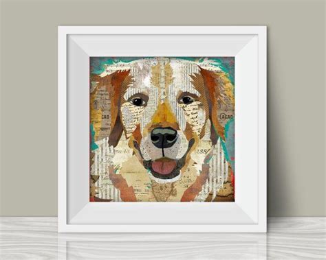 Golden Retriever Art Print A Mixed Media And Collage Style Modern