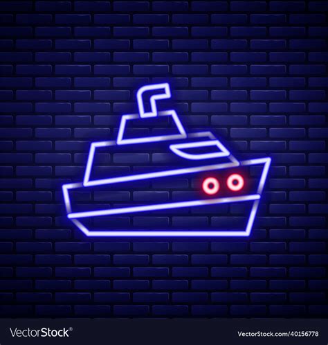 Glowing Neon Line Speedboat Icon Isolated On Brick