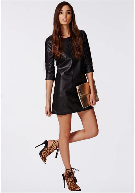 Missguided Bree Faux Leather Shift Dress Black Missguided