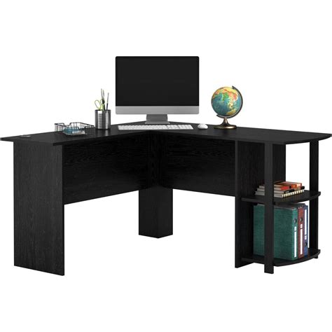 L Shaped Computer Desk With Side Storage Shelf Laptop Home
