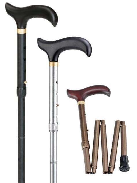 Simply Foldable Light Metal Walking Stick With Wooden Derby Grip
