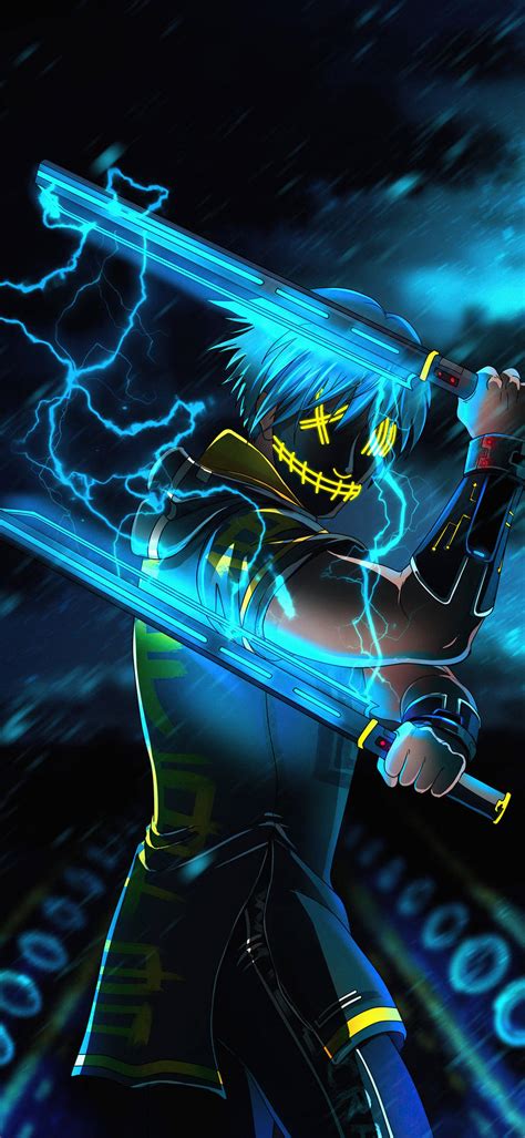 Free Download Download Cool Anime Phone Boy With Neon Swords Wallpaper