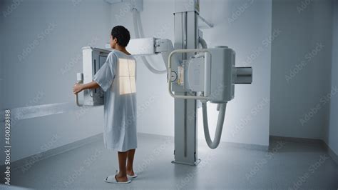 Hospital Radiology Room Beautiful Latin Woman Standing Next To X Ray