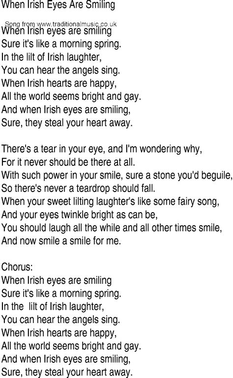 Irish Music Song And Ballad Lyrics For When Irish Eyes Are Smiling