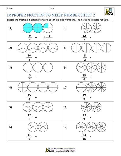 Improper Fractions To Mixed Numbers Worksheets With Pictures