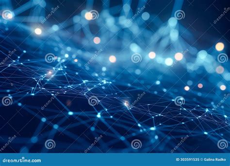 Blue Abstract Background With A Network Grid And Particles Connected