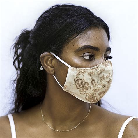 Gold French Lace Adjustable Face Mask With Filter Blue Eleven Intimates