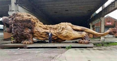 Giant Lion Carved From A Tree Is The Worlds Largest Redwood Sculpture
