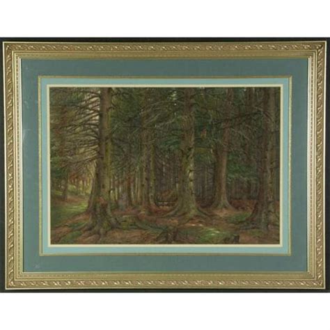 Antique Watercolor Painting Deep Forest Scene