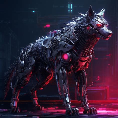 Premium Ai Image Beautiful Wolf Cyborg Red Robot Modern Technology