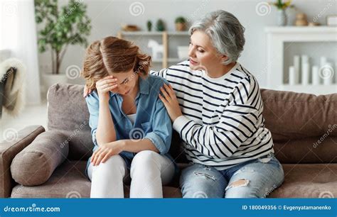 Senior Mother Comforting Crying Daughter Stock Photo Image Of