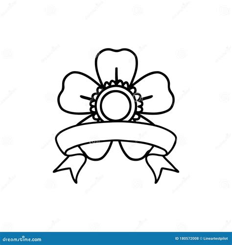 Black Linework Tattoo With Banner Of A Flower Stock Vector
