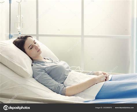Young Female Patient Lying Bed Drip Medicine Treatment Concept Stock