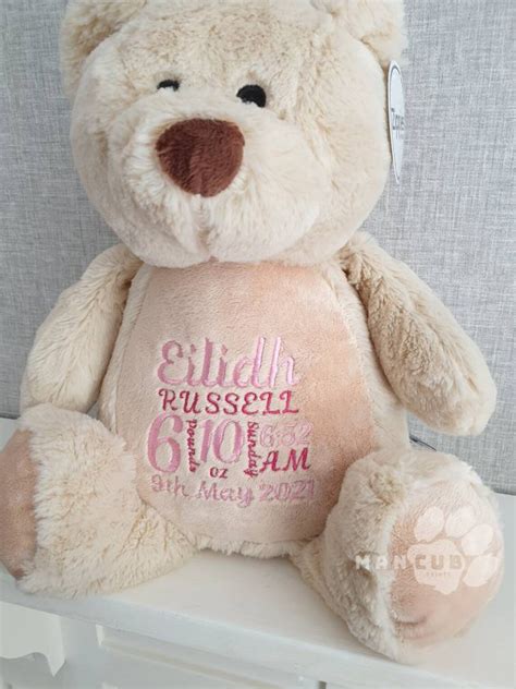 New Baby Teddy Bear Birth Announcement Embroidered Teddy Etsy