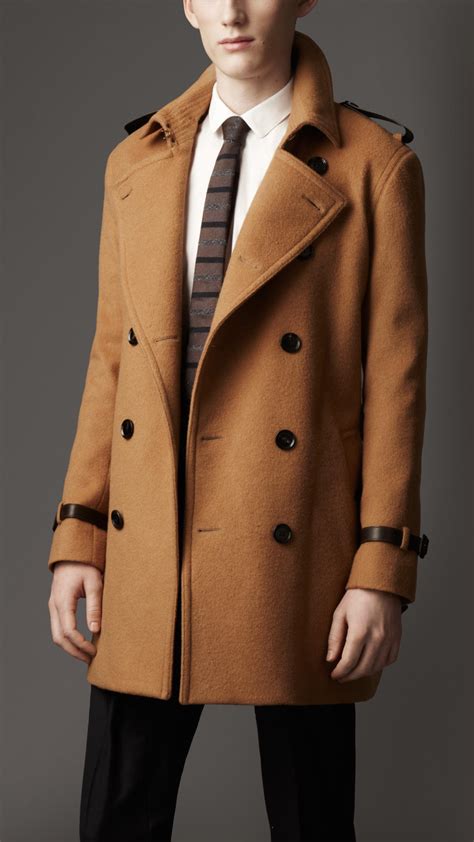 Burberry Midlength Wool Cashmere Trench Coat In Camel Brown For Men