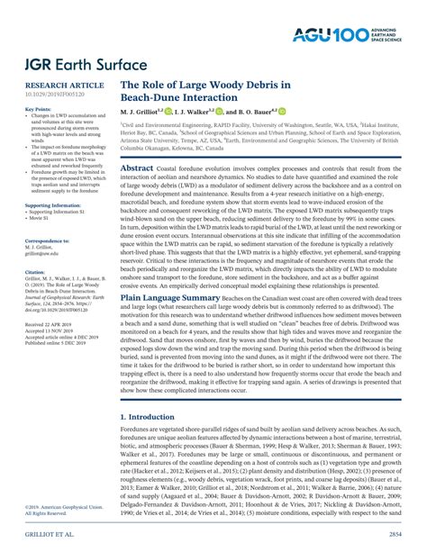 The Role Of Large Woody Debris In Beach‐dune Interaction Request Pdf