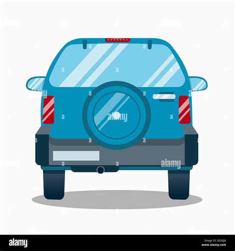 Back View Of Blue Hatchback Car Flat Vector Illustration On White