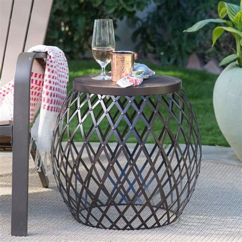 Coral Coast Darby 20 In Round Metal Patio Side Table With Wood Top Patio Side Table Side