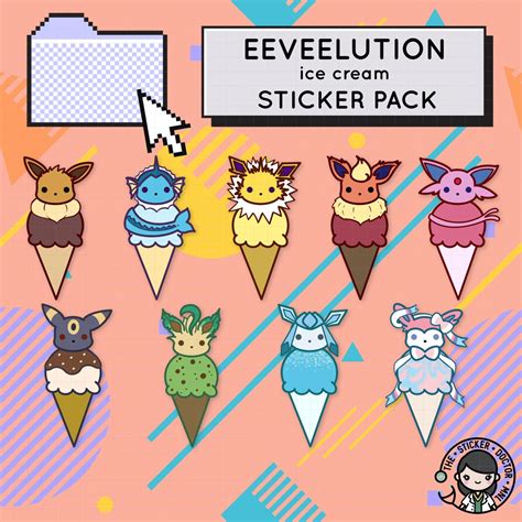 Eeveelution Ice Cream Pokemon Stickers Pokemon Diecut Stickers Anime Kawaii Stickers