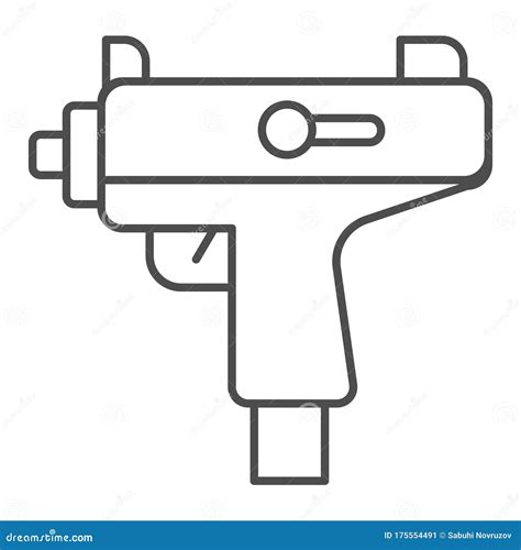 Uzi Submachine Gun Line Icon Automatic Machine Weapon Symbol Outline